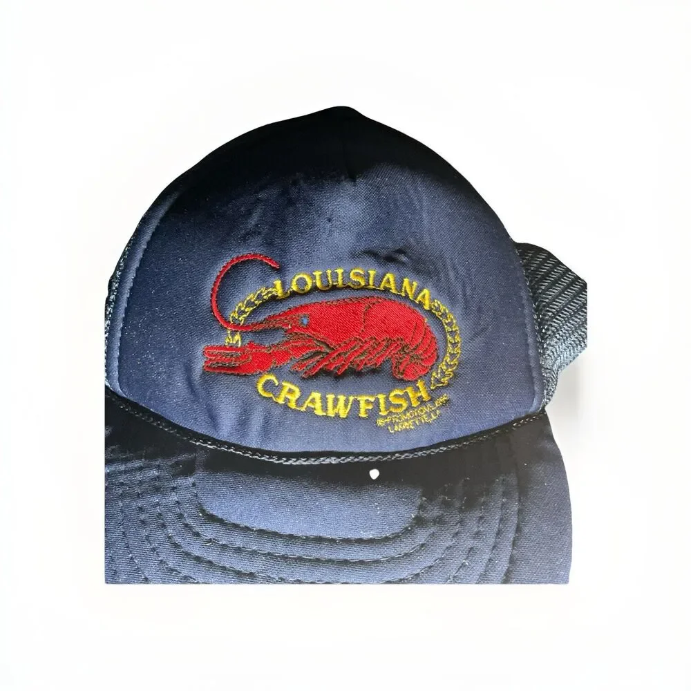 Vintage LOUISIANA CRAWFISH Hat Cap Adult Blue Red Snapback Brim Rope Trucker